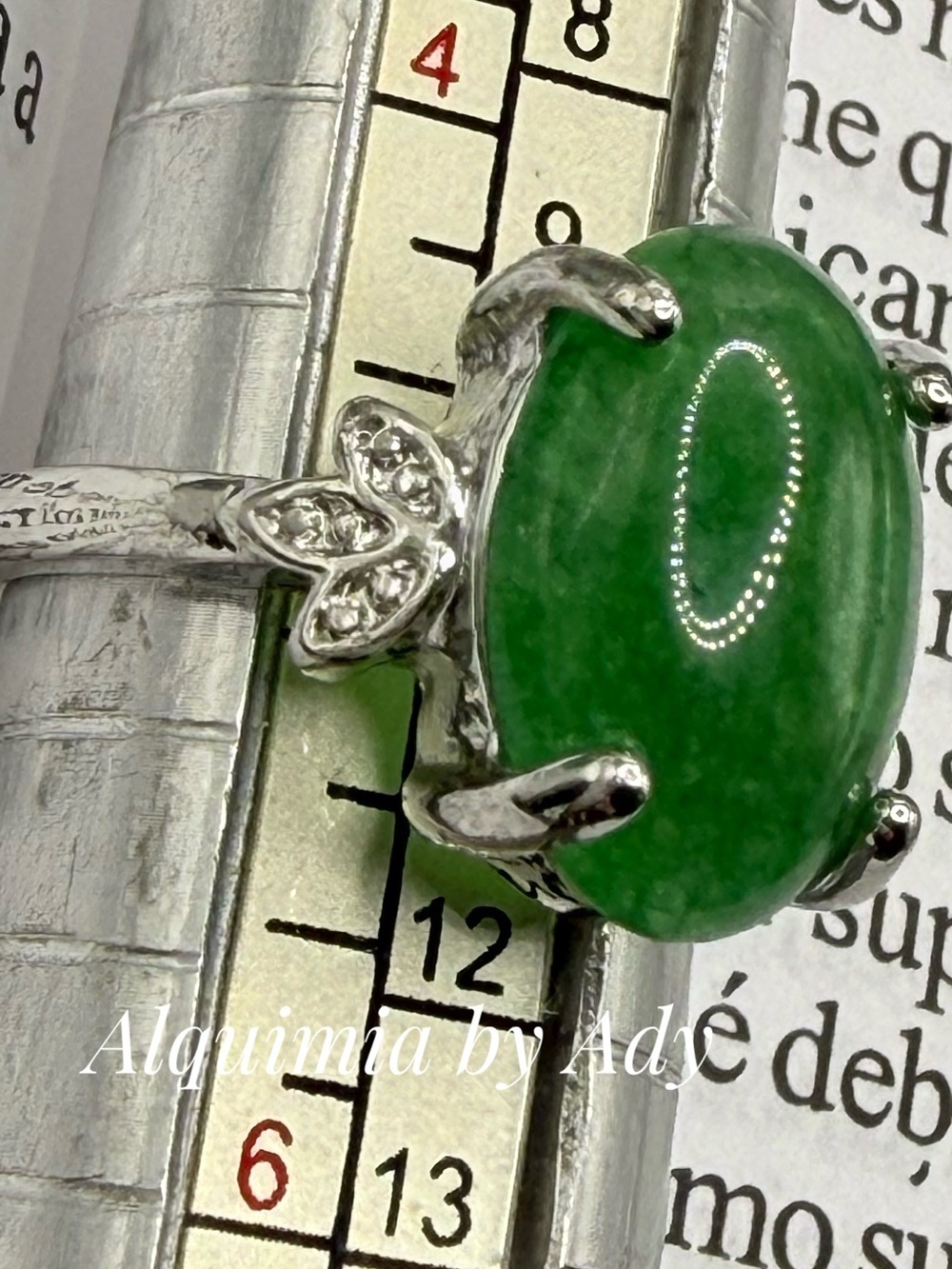 Oval Silver Ring with Vibrant Green Cabochon